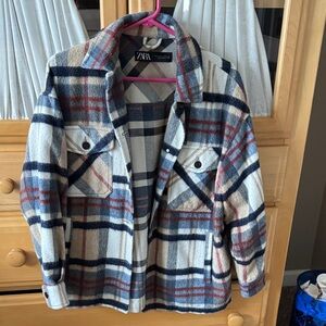 Zara Kids Checkered Jacket - Navy and Burgundy
